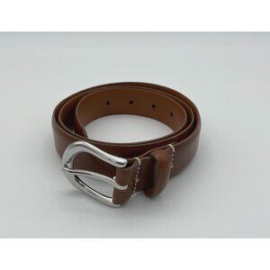 J.Crew Brown Genuine Italian Leather Silvertone Buckle Belt Size 34